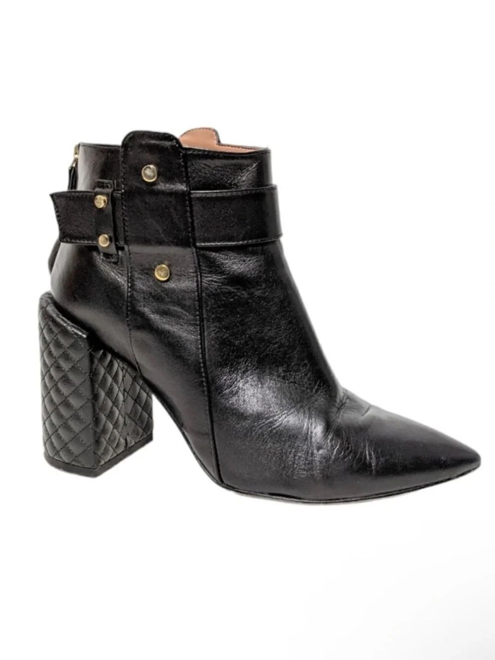 BCBGMAXAZRIA Jarod Leather Quilted Block Heel Booties 39